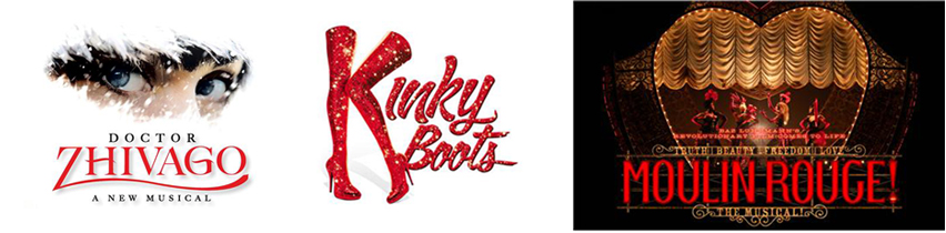뮤지컬 <닥터 지바고><킹키부츠><물랭루주> 포스터 (출처: Playbill)
